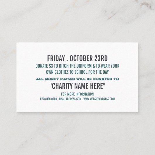 Gelukkige kinderen, Casual Dress Day Fundraiser Visitekaartje (Achterkant)