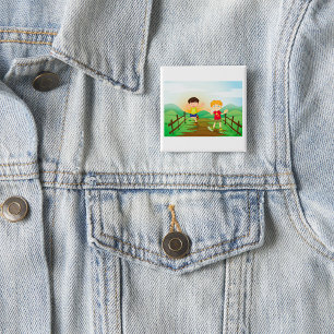 Gelukkige Kinderen Die Buiten Spelen Vierkante Button 5,1 Cm