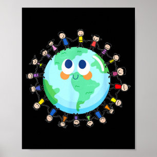 Gelukkige kinderen over de hele wereld op Earth Da Poster