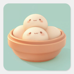 Gelukkige klei gestoomde dumplings in kom vierkante sticker
