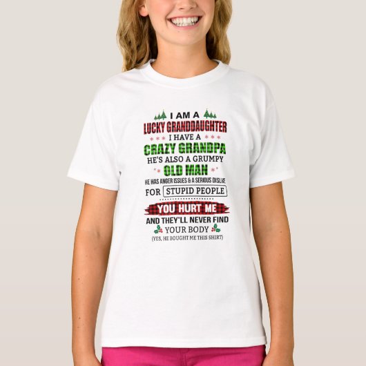 Gelukkige kleindochter van de gekke, chagrijnige o t-shirt (Voorkant)