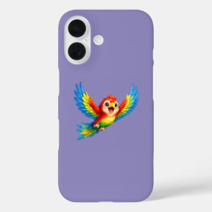 Gelukkige Kleine Papegaai Cartoon Kunst voor Kinde iPhone 16 Hoesje