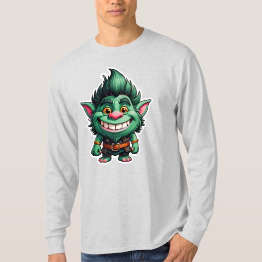 Gelukkige Kleine Troll Chibi illustratie Lange Mou T-shirt (Voorkant)