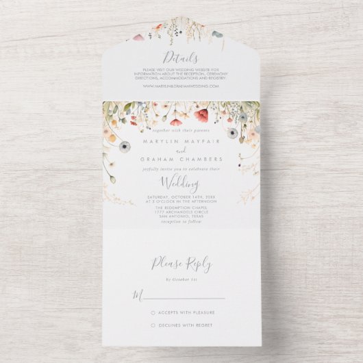 Gelukkige Kleurrijke Boho Wildbloem Bruiloft All In One Uitnodiging (Binnen)