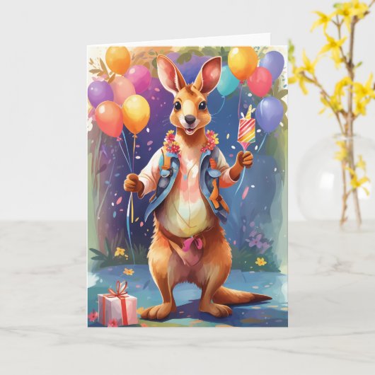 Gelukkige, kleurrijke kangoeroe vieren | KAART (Gele Bloem)