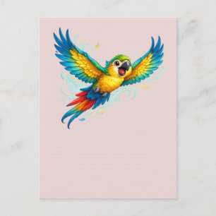 Gelukkige Kleurrijke Papegaai in Vlucht Kawaii Vog Briefkaart