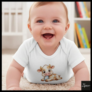 Gelukkige koe + baby flesje cartoon romper