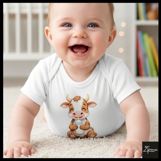 Gelukkige koe met babyfles romper