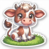 Gelukkige koe zittend in weiland sticker (Voorkant)