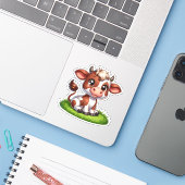 Gelukkige koe zittend in weiland sticker (Laptop met iPhone)