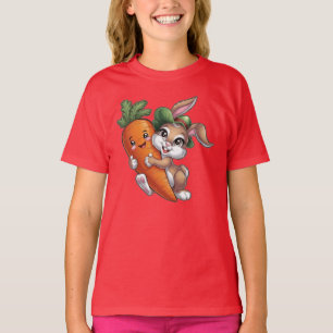 Gelukkige konijn met een gigantische wortel t-shirt