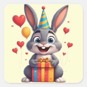 🐇 Gelukkige Konijn Verjaardag Met Cadeau Vierkante Sticker