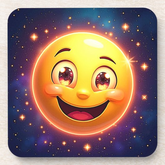Gelukkige Kosmische Ogen Emoji Bier Onderzetter (Voorkant)
