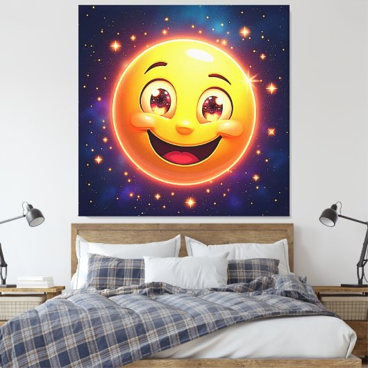 Gelukkige Kosmische Ogen Emoji Canvas Afdruk (Insitu (Slaapkamer))