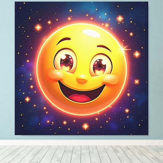 Gelukkige Kosmische Ogen Emoji Canvas Afdruk (Insitu (Houten vloer))