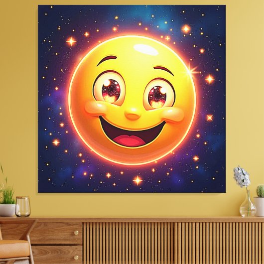 Gelukkige Kosmische Ogen Emoji Canvas Afdruk (Insitu (Woonkamer))
