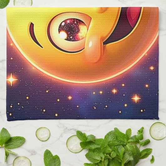 Gelukkige Kosmische Ogen Emoji Theedoek (Gevouwen)