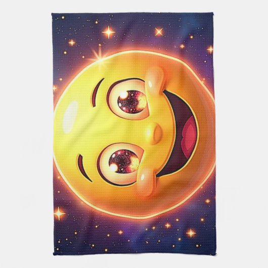 Gelukkige Kosmische Ogen Emoji Theedoek (Verticaal)