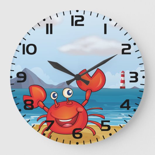 Gelukkige Krab op Strand met Vuurtoren Grote Klok (Voorkant)