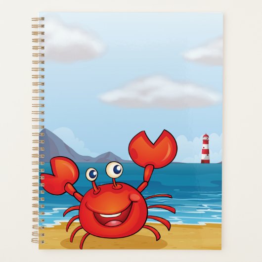 Gelukkige Krab op Strand met Vuurtoren Planner (Voorkant)