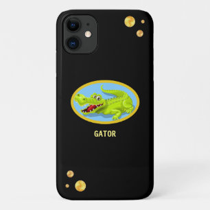 Gelukkige krokodil & gouden confetti op zwart Case-Mate iPhone case