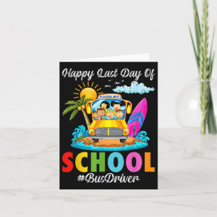 Gelukkige laatste dag schoolbus chauffeur zomervak kaart