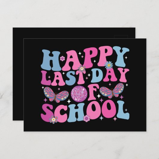 Gelukkige Laatste Dag van School Disco Ball Groovy Briefkaart (Voorkant / Achterkant)