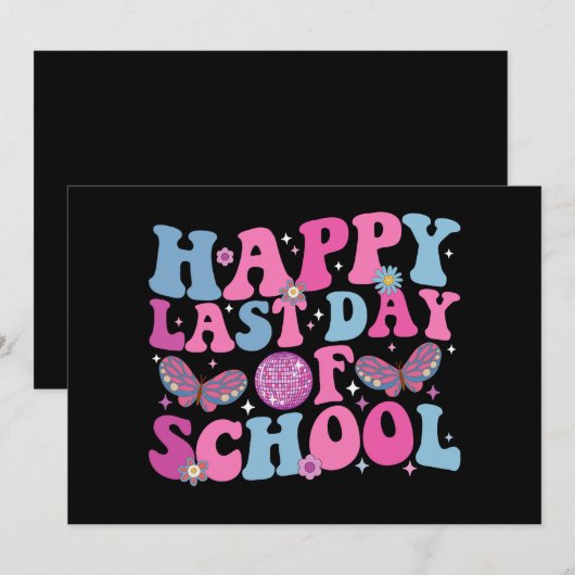 Gelukkige Laatste Dag van School Disco Ball Groovy Kaart (Voorkant / Achterkant)