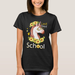 Gelukkige laatste dag van school eenhoorn zonneblo t-shirt