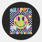 Gelukkige laatste dag van school groovy glimlach g ronde sticker (Voorkant)
