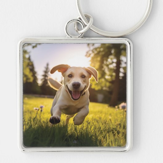 Gelukkige Labrador Puppy Running Sleutelhanger (Voorkant)