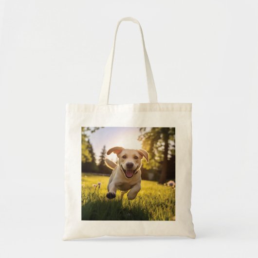 Gelukkige Labrador Puppy Running Tote Bag (Voorkant)