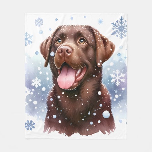 Gelukkige Labrador Retriever Hond Winter Sneeuwvlo Fleece Deken (Voorkant)