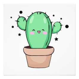 Gelukkige lachende baby cactus in vaas met sterren foto afdruk