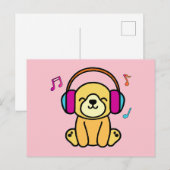 Gelukkige lachende baby hond puppy met hoofdtelefo briefkaart (Voorkant / Achterkant)