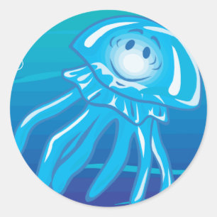 gelukkige lachende kwallen ronde sticker