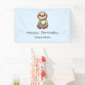 Gelukkige lachende luiaard zitten ontspannen verja spandoek (Insitu)