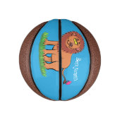 Gelukkige leeuw met vlinder cartoon illustratie basketbal (Verticaal)