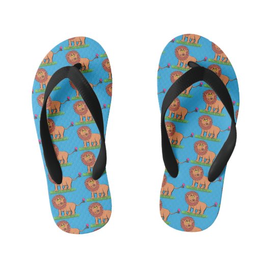 Gelukkige leeuw met vlinder cartoon illustratie kinder teenslippers (Voetbed)
