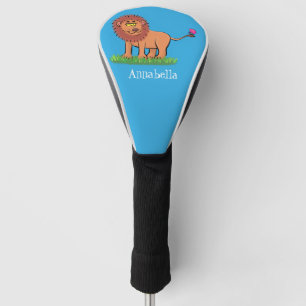 Gelukkige leeuw met vlinder cartoonillustratie golfheadcover