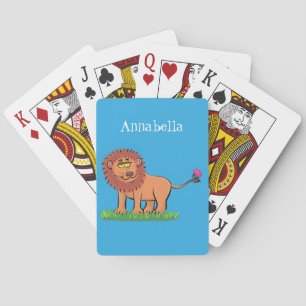 Gelukkige leeuw met vlinder cartoonillustratie pokerkaarten