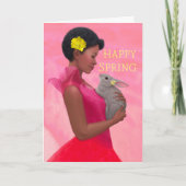 "Gelukkige Lente Dame met Konijn." Wenskaart Kaart (Voorkant)