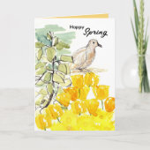 Gelukkige Lente Duif Boom Gele Wilde Bloemen Kaart (Voorkant)