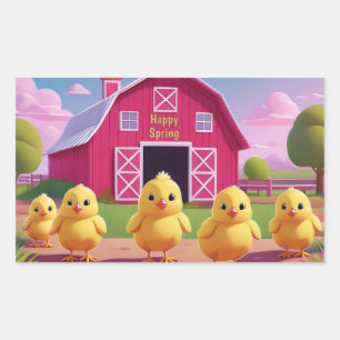 Gelukkige lente kuikens in de boerderij rechthoekige sticker