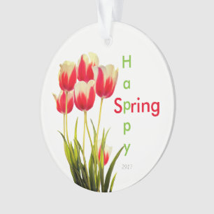 Gelukkige lente rode tulpen met datum aandenken ornament
