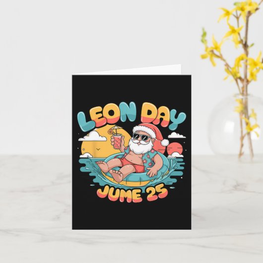Gelukkige Leon-dag Kerstmis Santa Zomer 6 maanden  Kaart (Gele Bloem)