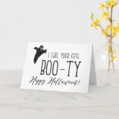 Gelukkige Leuke Boo-ty van Halloween Kaart (Gele Bloem)