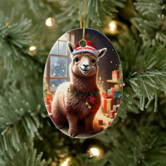 Gelukkige Llama Kerstmis, Keramisch Ornament (Boom)