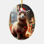 Gelukkige Llama Kerstmis, Keramisch Ornament (Voorkant)