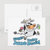 gelukkige maand melkkoe in juni grappige cartoon briefkaart (Voorkant / Achterkant)